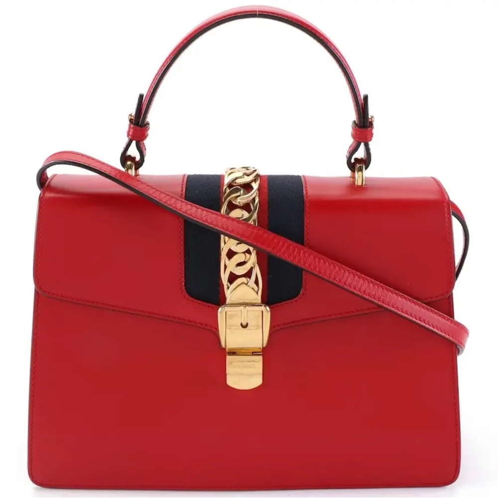 Gucci  - Medium Sylvie Two-Way - Top Handle Bag in Red Calfskin Leather!